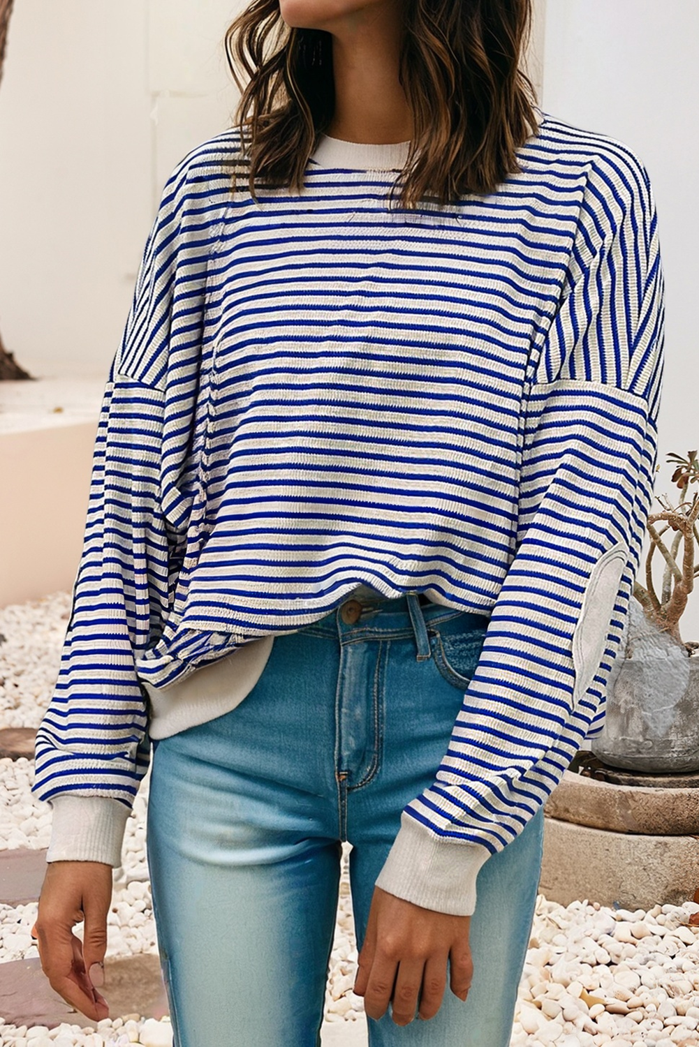 Textured Elbow Patched Crew Neck Sweatshirt | Deeply Rooted Beauty