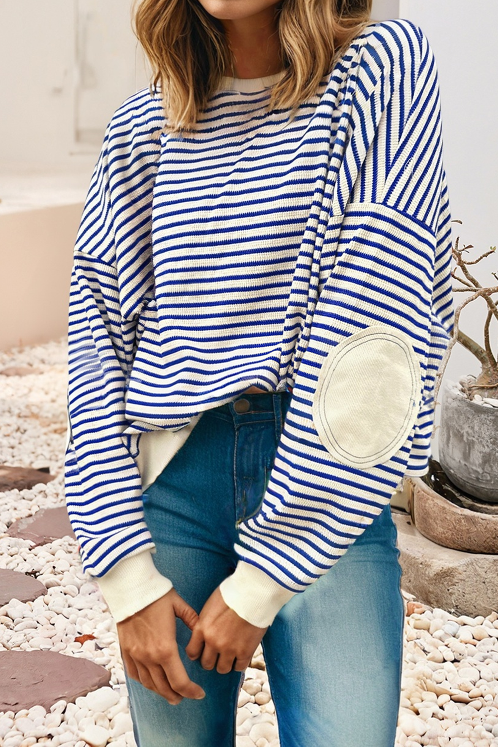 Textured Elbow Patched Crew Neck Sweatshirt | Deeply Rooted Beauty